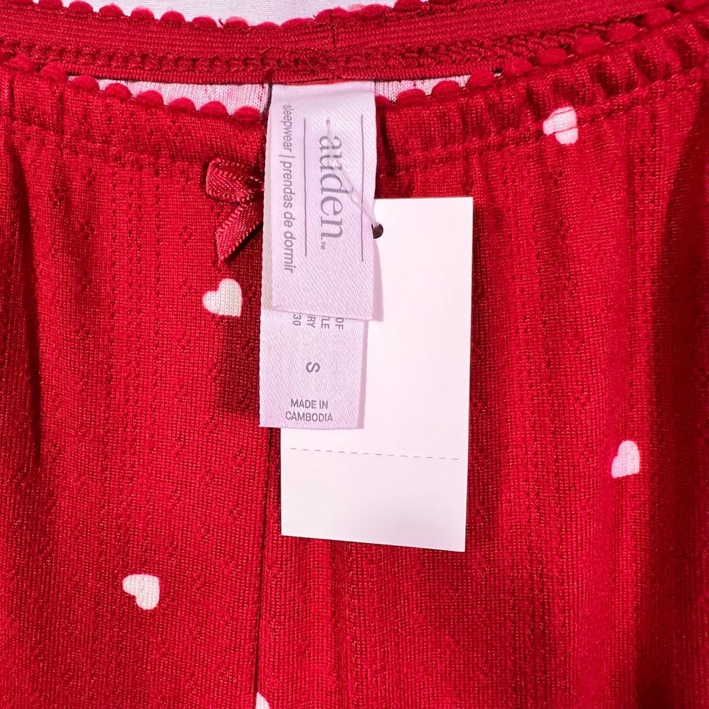 Auden Red Heart Print Pajama Set Small Short Sleeve Top Wide Leg Pants NWT - Picture 8 of 8